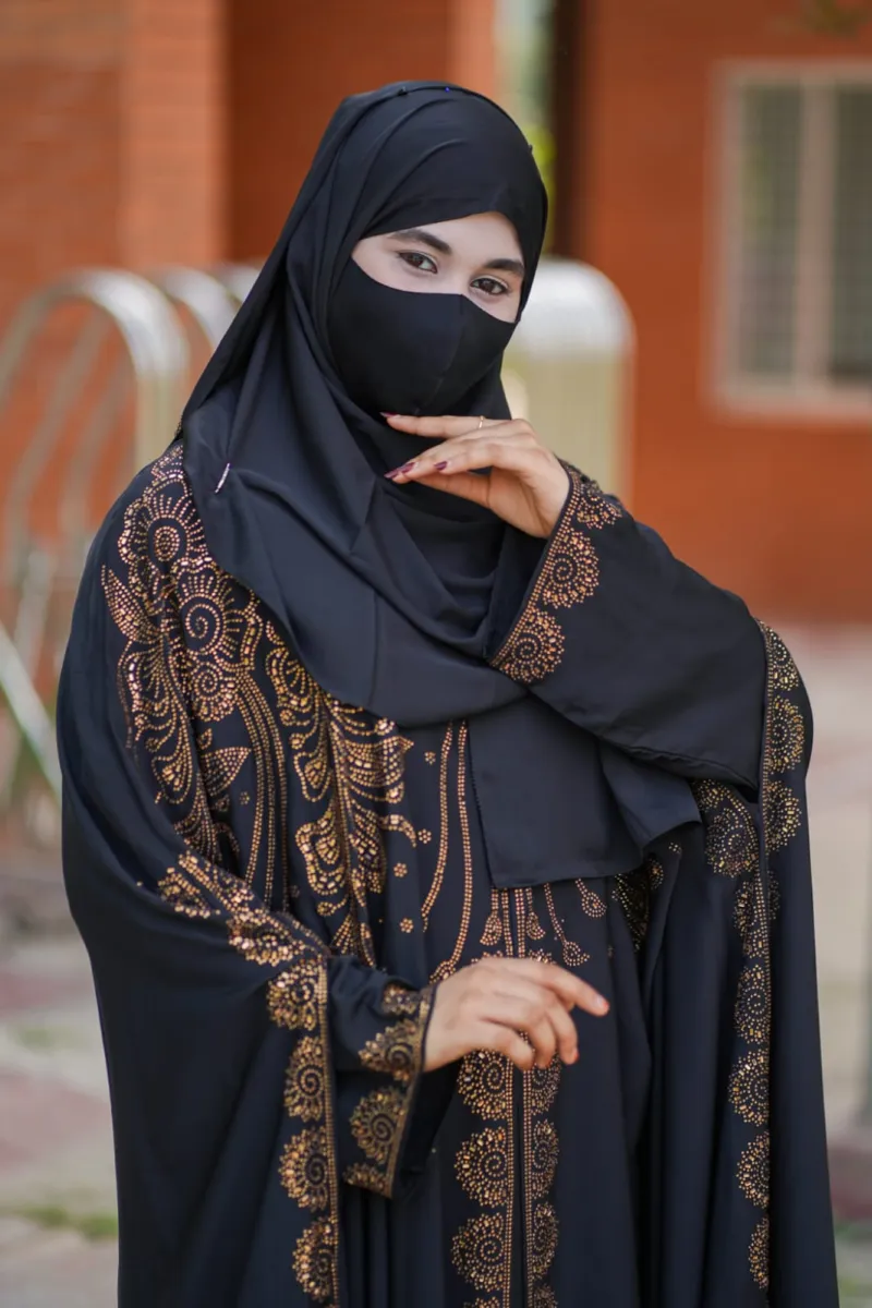 Abaya Full Set with Inner, Koti, Hijab and Stone Work