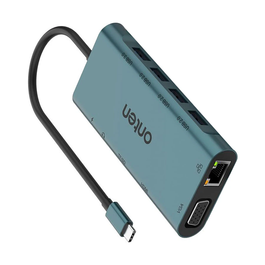 Onten OTN-9591A USB-C to Quad USB, HDMI, VGA, LAN, SD, TF & 3.5mm Hub