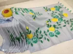 Women's Half Silk Saree with Hand Print Work, 6 Colours