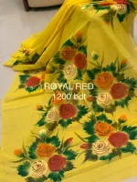 Women's Half Silk Saree with Hand Print Work, 6 Colours