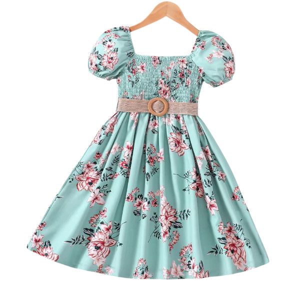 Flower Gown Elegant Floral Fit Dress for Girls with Belt