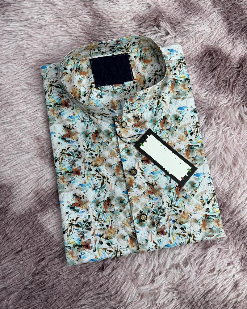 Men's Cotton Digital Print Panjabi, Sizes M to XL, 4 Colours