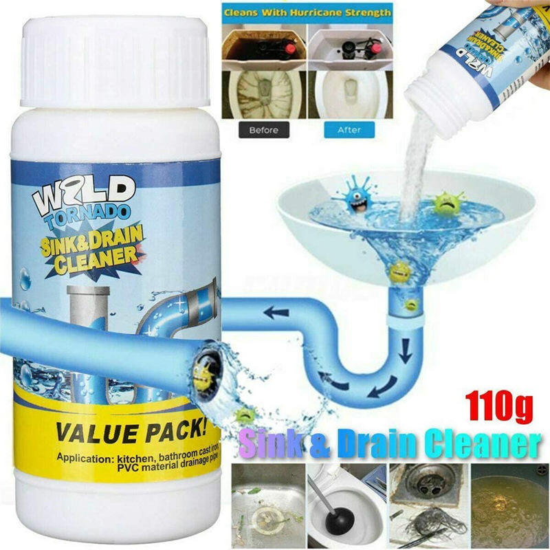Wild Tornado Powerful Drain Cleaner Powder – Fast-Acting Pipe Dredging Agent for Clogged Kitchen Sinks, Bathrooms, Grease & Hair Removal