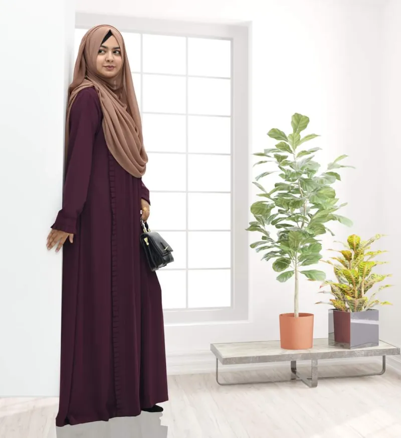 Pleated Kuchi Gown Borka in Cherry Fabric, Borka Only