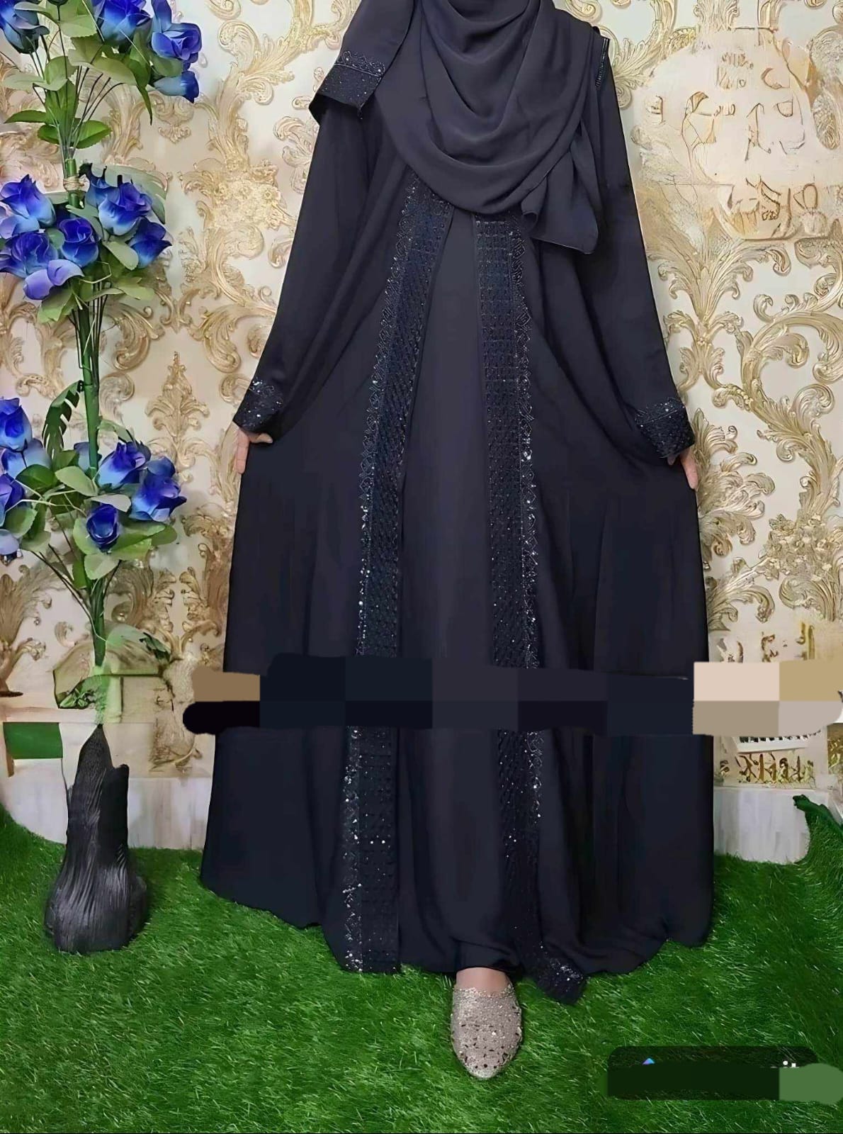 Embroidery Koti Borka with Hijab, Lengths 52 to 56