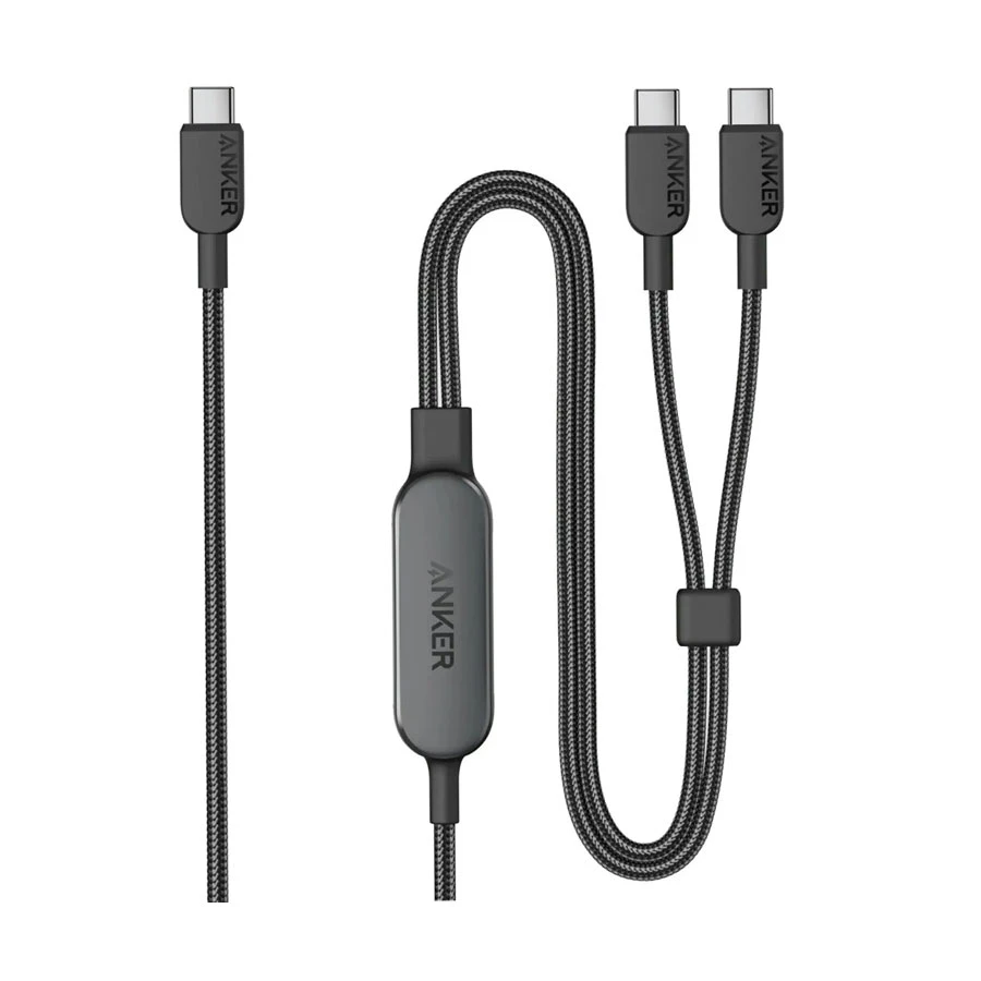 Anker A8895H12 2-in-1 140W USB-C to Dual USB-C 1.8 Meter Black Cable