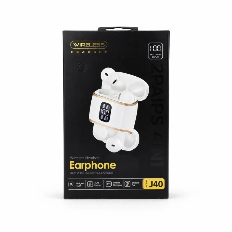 J40 4-in-1 True Wireless Earbuds – Bluetooth 5.4 TWS with Dual-Side Charging Case, Smart LED Display, Active Noise Cancellation & IPX5 Waterproof