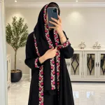 Rose Koti Abaya (02) - 3-Piece Embroidered Set with Inner & Hijab