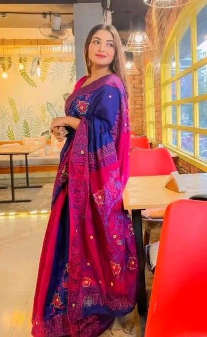 Dhupian Silk Printed Saree with Embroidery Work, 13 Haath