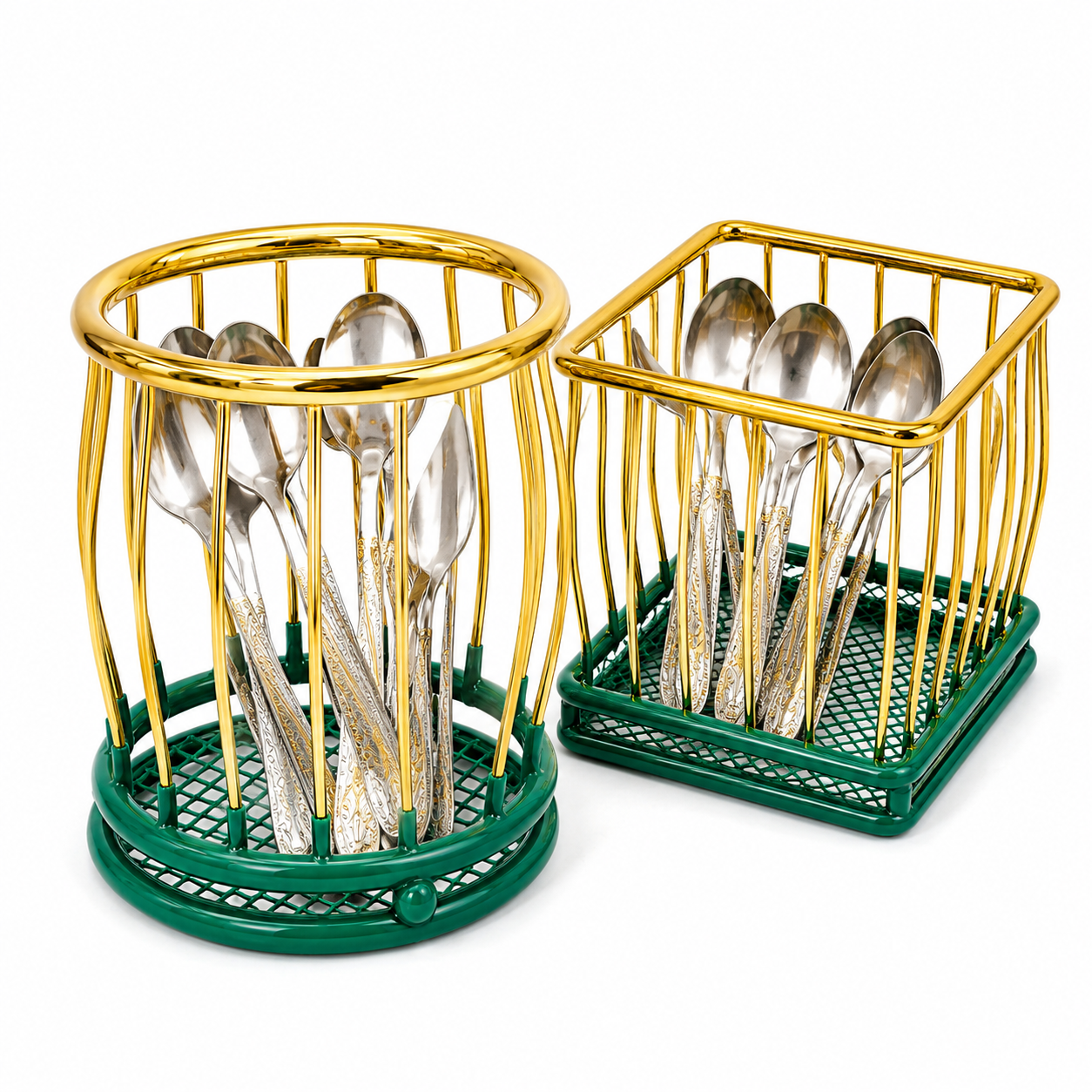 Single Heavy Duty Stainless Steel Kitchen Utensils Spoon Holder Stand (Golden) – Sustainable Tableware Organizer for Kitchen, Camping & Party