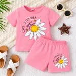 Cute Daisy Flower Printed Baby Girls' T-Shirt & Shorts Set - Pink