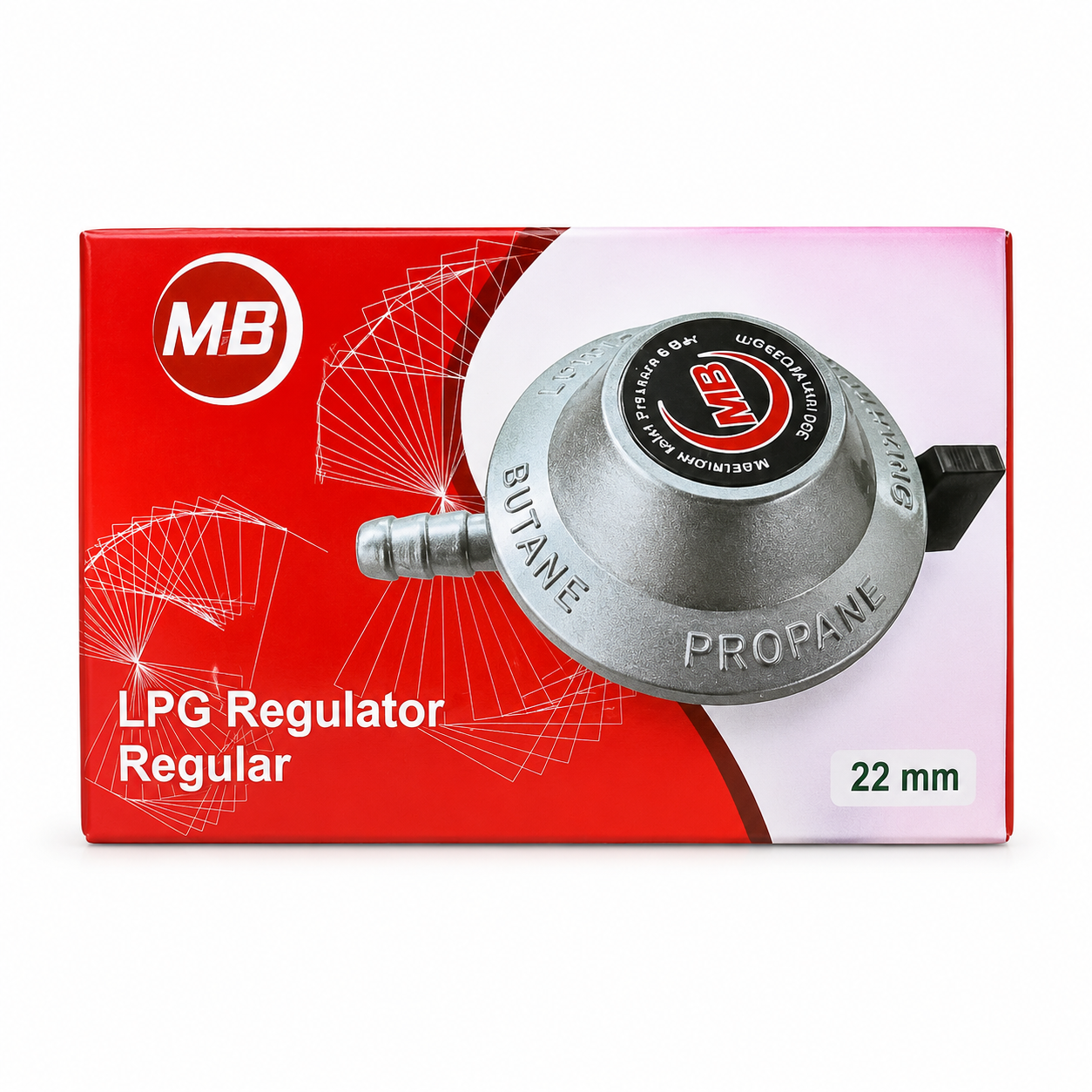 MB Silver Low Pressure LPG Gas Regulator (22mm) – Safe Gas Pressure Regulator with Gas Meter Indicator for 22mm Cylinders