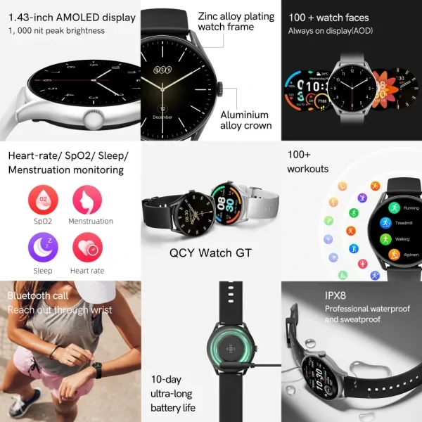 QCY Watch GT Smart Watch Retina AMOLED Display