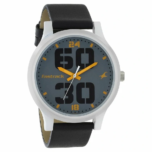 Fastrack NR38051SL03 Bold Quartz Analog Grey Dial Leather Strap Watch