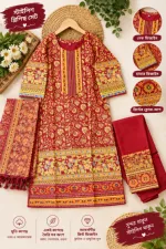 Premium Cotton Block and Digital Print Three-Piece Set