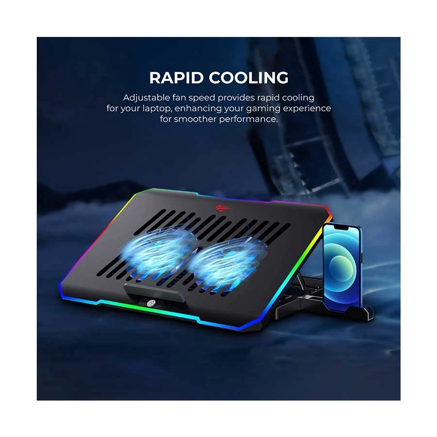 Havit Gamenote F2069 RGB Black Laptop Cooler with Mobile Holder