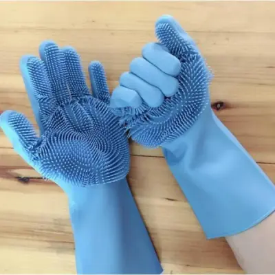 2 Pcs Magic Silicone Dish Washing Gloves – 2-in-1 Reusable Waterproof Cleaning Gloves with Built-in Scrubbers for Kitchen, Dishwashing & Heat Resistant up to 440°F (Multicolor)
