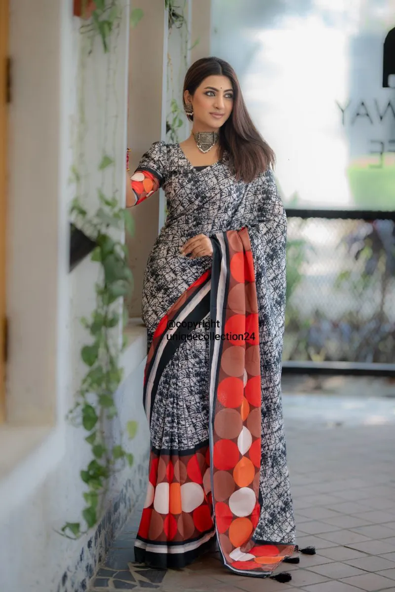 Eid Silk Saree with Digital Print and Blouse Piece, 12 Haath