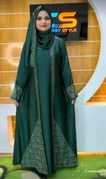 Cherry Fabric Koti Borka Full Set with Stone Work and Hijab