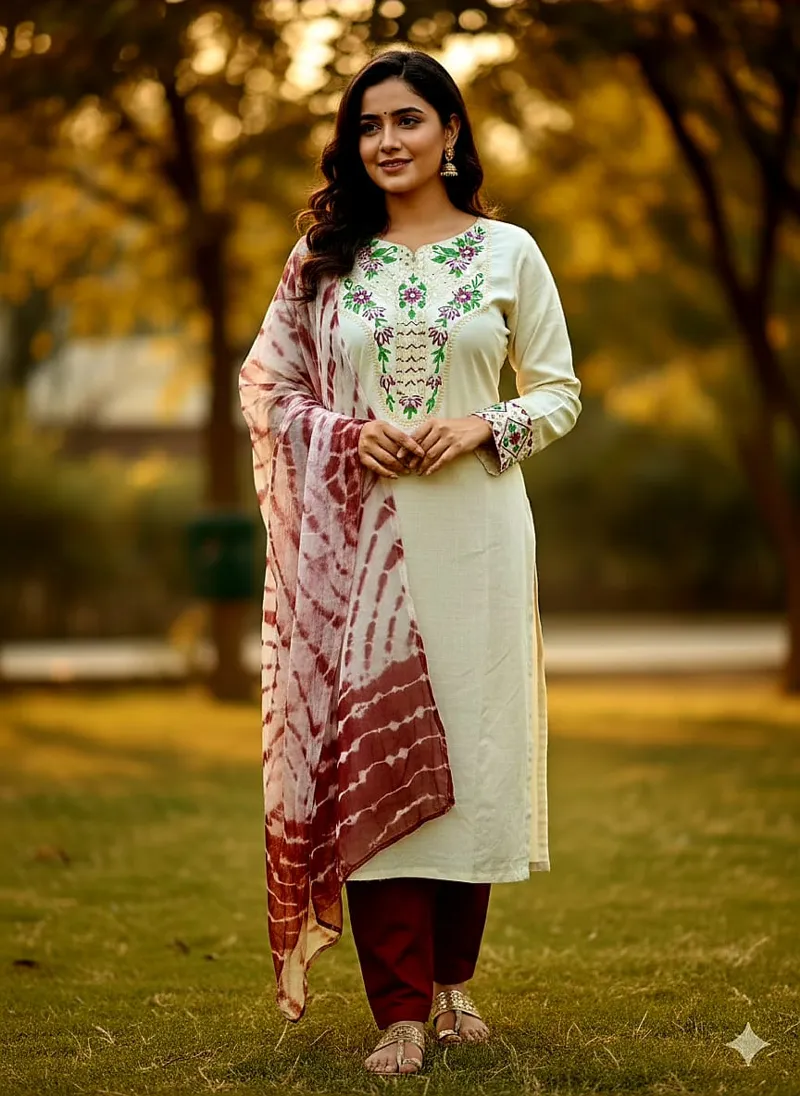 Unstitched Soft Cotton Three Piece with Embroidered Neck and Sleeves