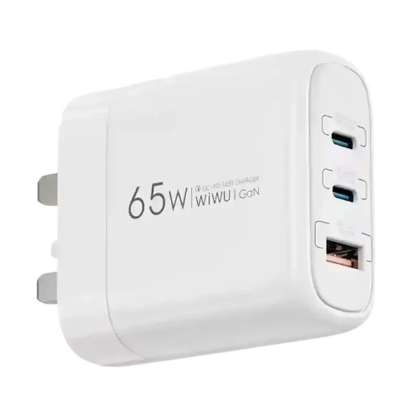 Wiwu Ark USB & Dual USB-C 65W GaN White Charger(3 Pin, UK)