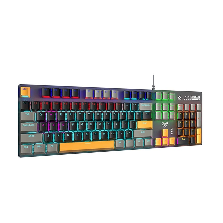 Aula S500 Blue Switch Mechanical Gaming Keyboard, Black Yellow Grey