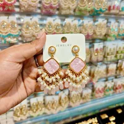 Elegant Pastel Pink Pearl Statement Earrings