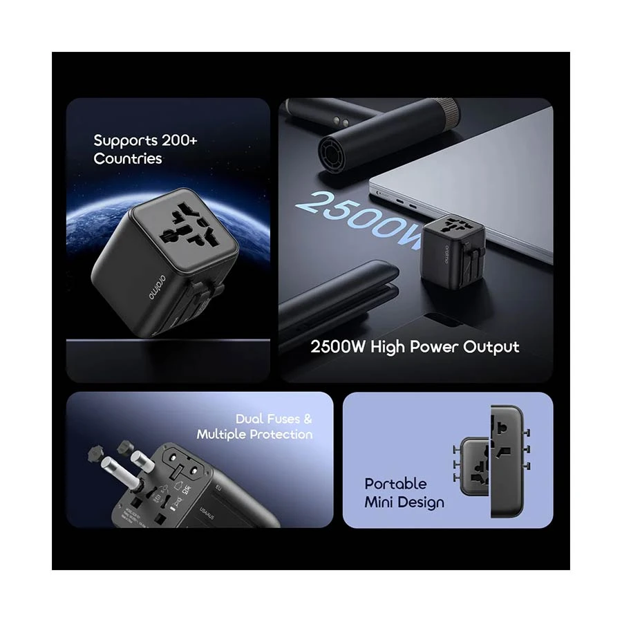 Oraimo PowerOmni 251 Black Universal Travel Adapter (EU, UK, AU, US)