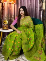 Hand Printed Half Silk Saree in 6 Colours, 12 Haath Long