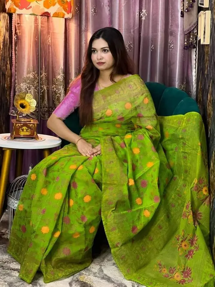 Hand Printed Half Silk Saree in 6 Colours, 12 Haath Long