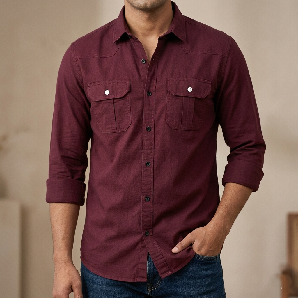 Double Pocket  shirt for men (maroon)