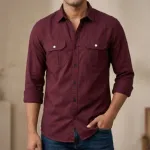 Double Pocket  shirt for men (maroon)