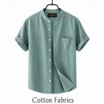 Men's Oxford Cotton Band Collar Half Sleeve Shirt, Slim Fit