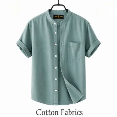 Men's Oxford Cotton Band Collar Half Sleeve Shirt, Slim Fit