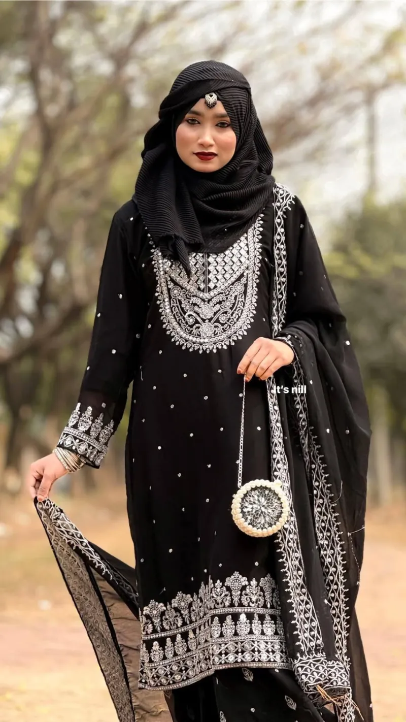 Soft Georgette Sequin Embroidery Three Piece with Inner, 6 Colours