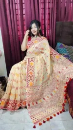 Women's Half Silk Screen Print Saree, 12 Haath