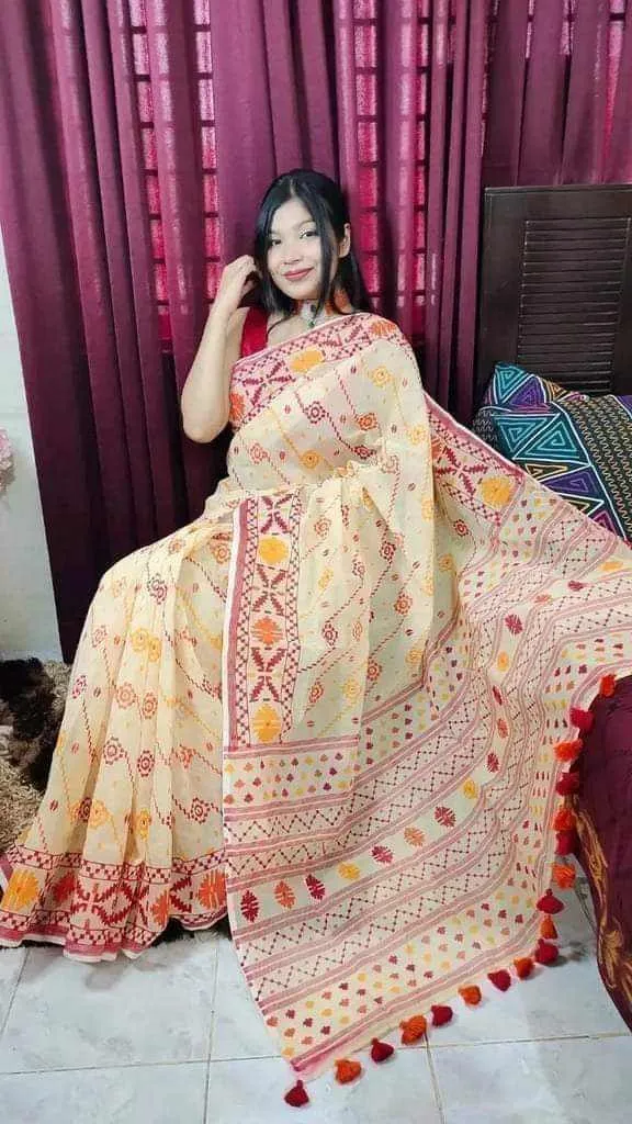 Women's Half Silk Screen Print Saree, 12 Haath