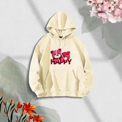 Premium Comfortable Stylish (Happy-Off white) Ladies winter hoodie