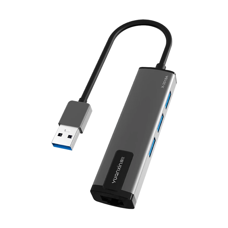 Yuanxin X-3518A USB to Tri USB & LAN Multi-Interface Hub Black