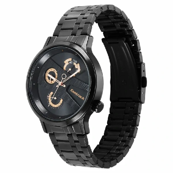 Fastrack NS3301NM01 Exuberant Quartz Multifunction Black Dial Stainless Steel Strap Watch