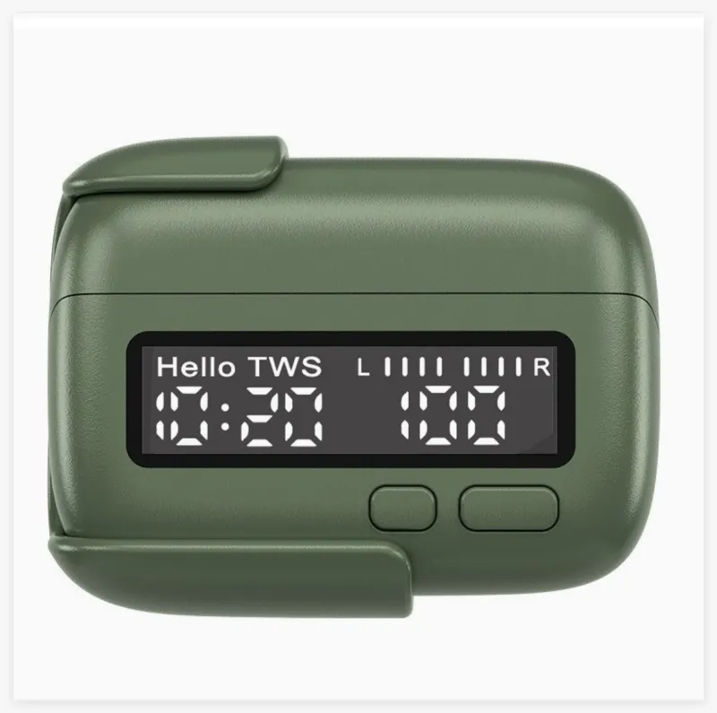 Multifunction TWS Wireless Earphones with Digital LED Clock Display & Belt Clip