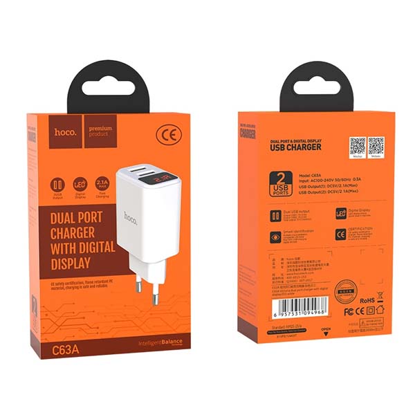 HOCO C63A Dual USB Charger With Digital Display