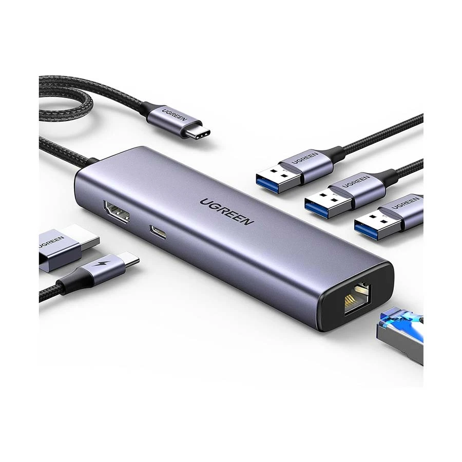 UGREEN Revodok 1061 (15598) USB-C to HDMI, Tri USB, PD & LAN Hub Gray