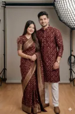 Couple Silk Saree and Dhupian Silk Panjabi Set, Sizes 38 to 46