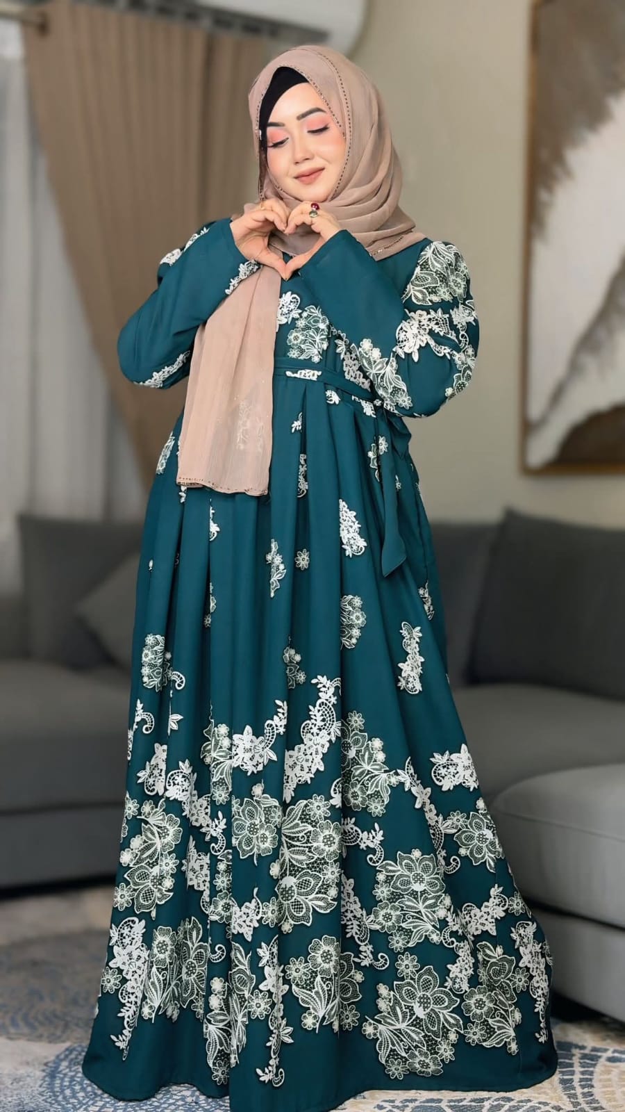 Alpona Digital Print Gown Borka, Cherry Fabric