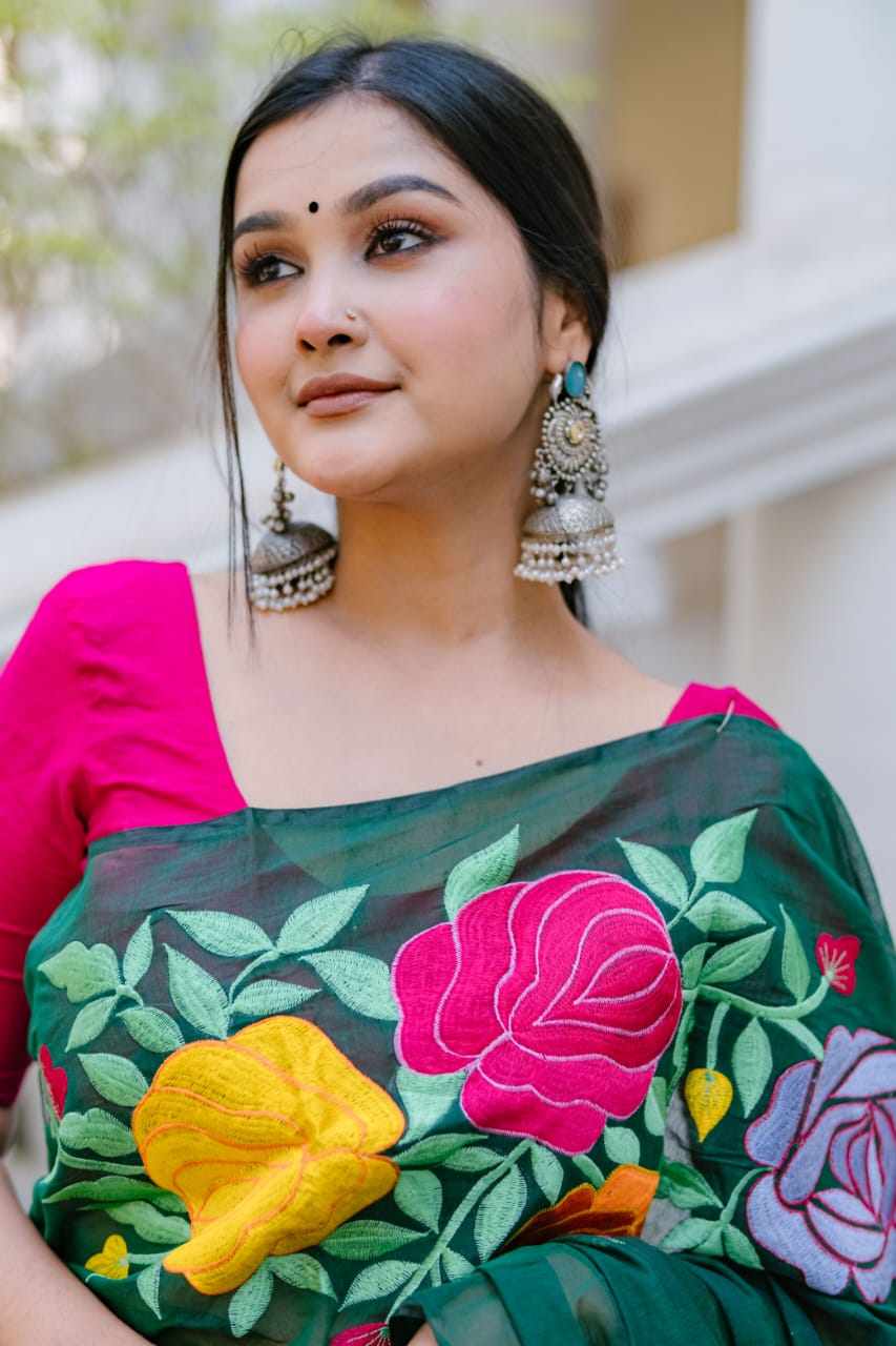 Women's Half Silk Saree with Embroidered Work, 6 Colour Choices