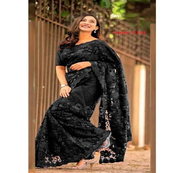 Embroidered Georgette Saree with Blouse Piece, 3 Colours