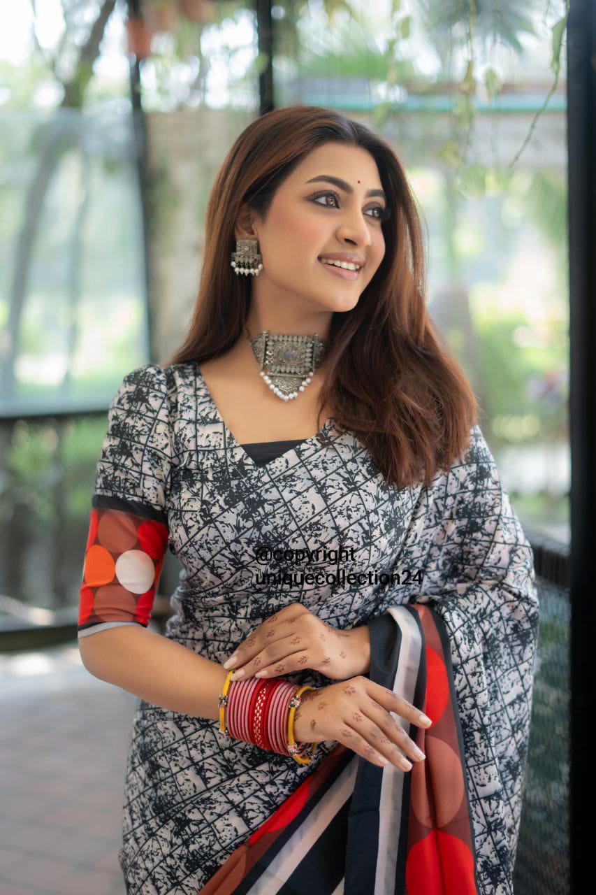 Eid Silk Saree with Digital Print and Blouse Piece, 12 Haath