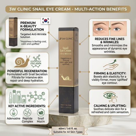 3W Clinic Anti-Wrinkle Snail Eye Cream 40ml (Korea)