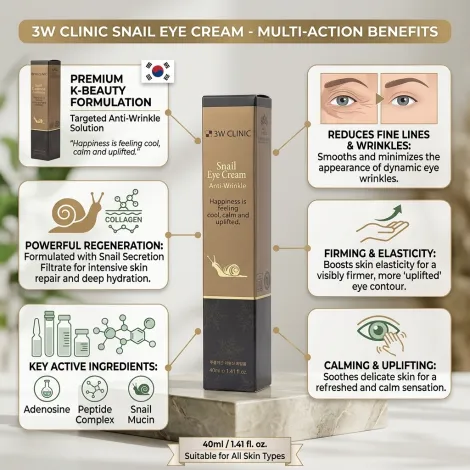 3W Clinic Anti-Wrinkle Snail Eye Cream 40ml (Korea)
